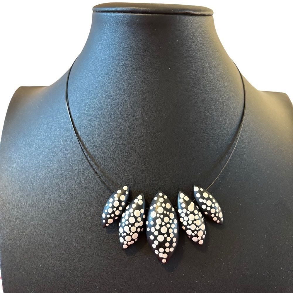 Culture Mix Chic Black and White Lightweight Polymer Clay Statement Necklace.